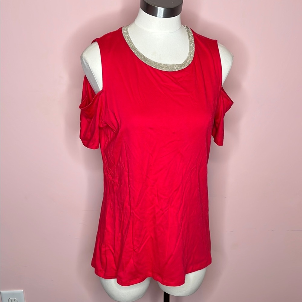 NWT Michael Kors Red Cut Out Short Sleeve Tee